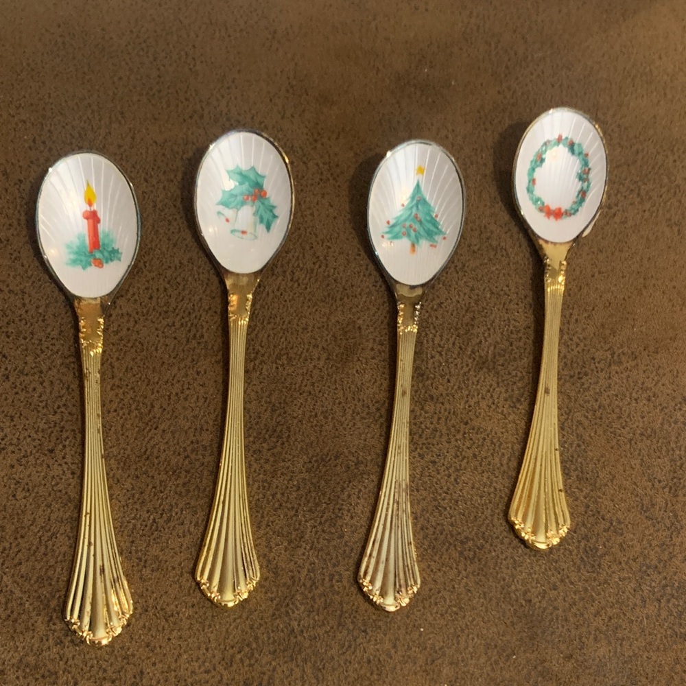 Neiman Marcus Gold and White Holiday Spoon Set